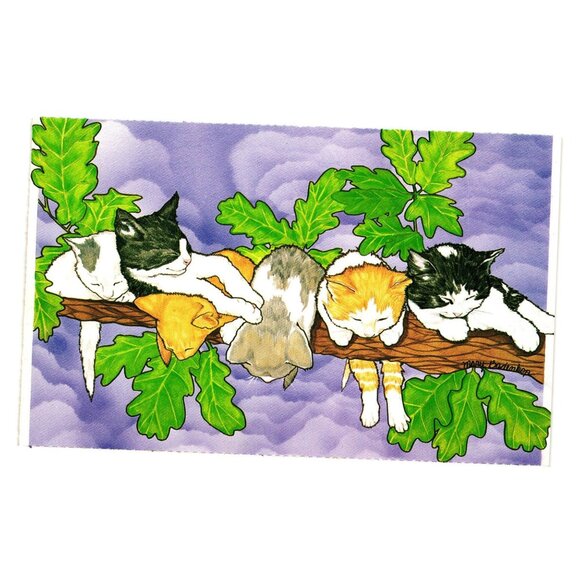 Vintage Pipsqueak Productions Mary Badenhop Cats In Tree Postcard Art - Picture 1 of 2